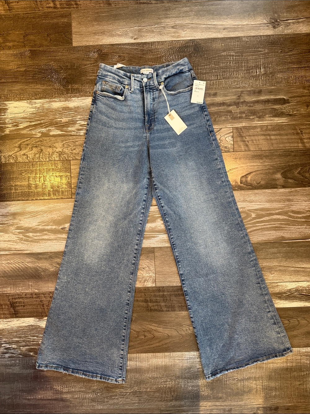 Good American Good Waist Palazzo Wide-Leg Flare Jeans in Light Blue